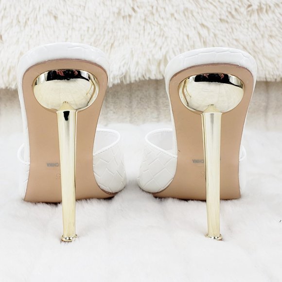 White Slip On Pointy Toe High Heel Mule - Picture 3 of 6